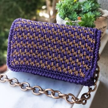 Purple and Bronze Crochet Shoulder Bag