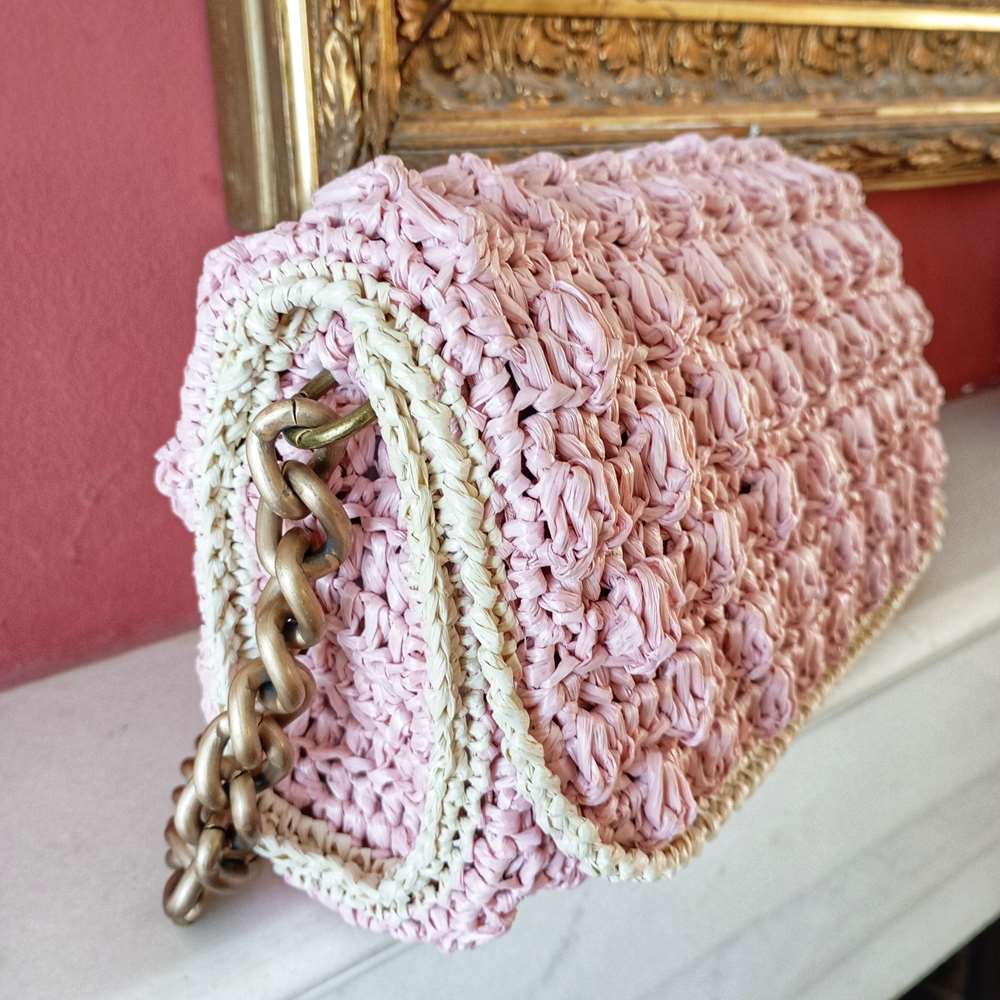 Fabric Lining Crochet Bag Material Pink Raffia Crochet Bag
